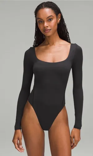 NWT Lululemon Black Wundermost Ultra-Soft Nulu Square-Neck Long-Sleeve Bodysuit thumbnail 1