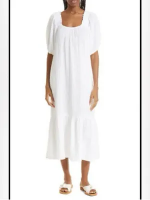 XiRENA Sofia Cotton Gauze Midi Dress White Size S Small Boho Puff Sleeve Ruffle thumbnail 2