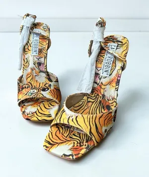 Cape Robbin Yellow Tiger-Print Open-Toe Ankle-Tie Heels thumbnail 1