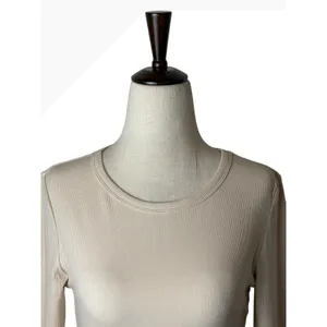 Anrabess Long Sleeve Top Womens Size S Beige New Ribbed Crew Neck‎ TL00037 thumbnail 3