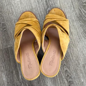 Madewell Sari leather suede crisscross block heel sandals mustard yellow 7.5 thumbnail 6