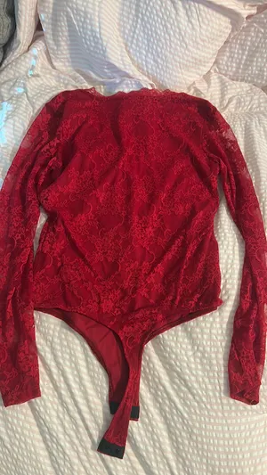Amazon Red Lace Long Sleeve Bodysuit thumbnail 2