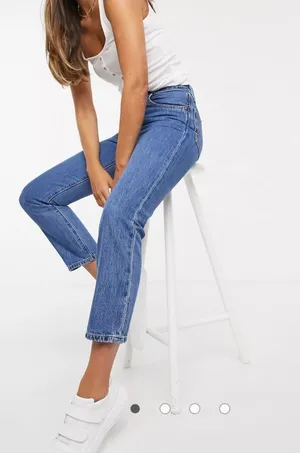 Levi's 501 high rise straight leg crop jeans in blue thumbnail 1