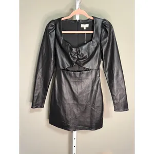 Torn by Ronny Kobo Gemma‎ Vegan Leather Cutout Mini Dress M black chic sleek thumbnail 3