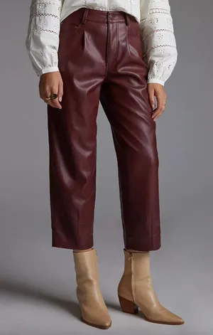 Anthropologie Pilcro The Breaker Cropped Faux Leather Pants Burgundy Wine 27 thumbnail 1