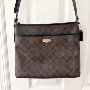 Coach Signature File Slim Crossbody Brown Black Coated Canvas Signature CC Bag thumbnail 2
