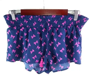 Aerie M Pink Bow Running Short Shorts on Navy Blue thumbnail 1