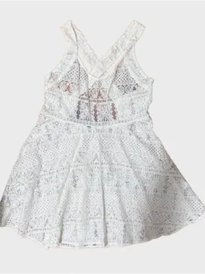 Zinke White Crochet V-Neck Swim Coverup Dress Color Cream thumbnail 4