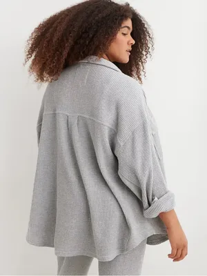Aerie Medium Heather Gray LumberJane Waffle Shirt Oversized Shacket Size XS thumbnail 2