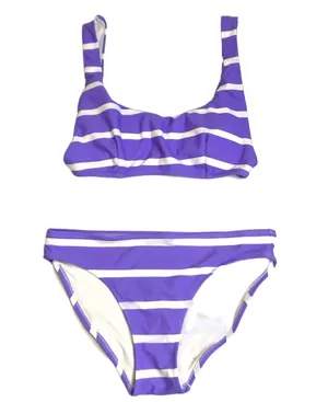 Aerie Purple Striped Scoop Neck Bikini Set Sm thumbnail 1