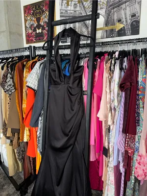 ELLIATT Brynn Black Satin Halter Cutout Maxi Gown Womens XS EUC thumbnail 6