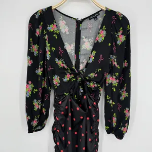 For Love‎ & Lemons Wilson Print Dress Small Black Floral Polka Dot Ruched Mini thumbnail 4