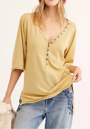 FREE PEOPLE We The Free Morgan Henley Top in Prosecco (cream biege) thumbnail 1
