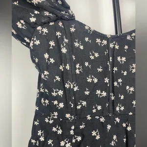 Winston White Black‎ Floral Corset Bodice Puff Off Shoulder Mini Linen Dress thumbnail 9