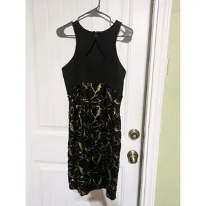 Cache Dress Women Black Gold Sequin Sleeveless Knee Length Cocktail Size 4 thumbnail 8
