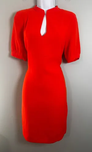 J.Crew Red Keyhole Sheath Dress Short Puff Sleeve‎ Mock Neck Size 2 thumbnail 1