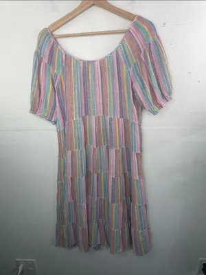 J. Crew Original Beach Wear Pastel Multicolor Striped Tiered below knee Dress thumbnail 8