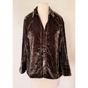 Free People Marianne Velvet Shirt Midnight Brown Dark Academia Gothic Blouse XS thumbnail 2