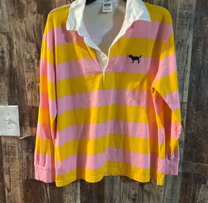 Victoria Secrets Pink Orange long sleeve polo shirt size large thumbnail 2