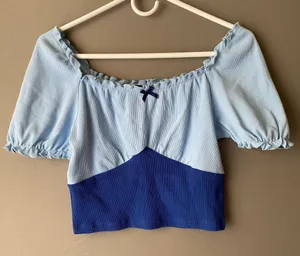 Cider top women's size‎ M off shoulder milkmaid cottage core blue NWT thumbnail 1