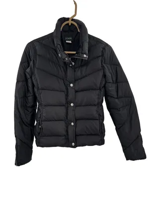 J. Crew Women's Black Chevron-Quilted Puffer Jacket down filled winter xs thumbnail 1