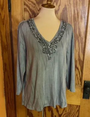 Vtg 90s Beaded tie dye Nature Art long sleeve top thumbnail 10