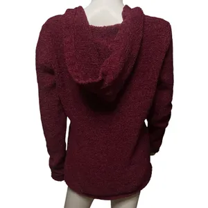 Maurices Womens XL Burgundy Boucle Hooded Sweater Cozy V-Neck Pullover Vintage thumbnail 2