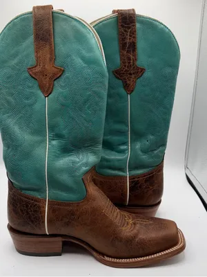 J.B. Dillon Womens 7.5B Turquoise Brown Leather Western Cowboy Boots USA thumbnail 8