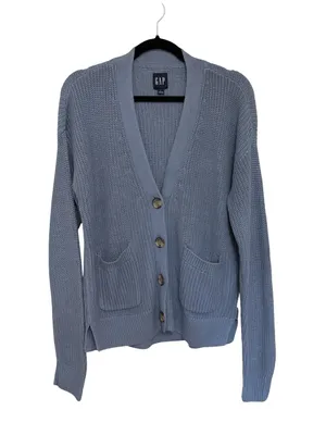Gap 100% Cotton V Neck Cardigan in Periwinkle Blue - Size L thumbnail 1