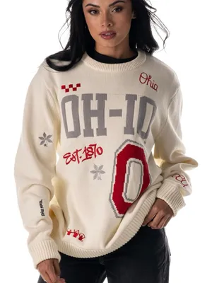 Unisex Ohio Graphic Crewneck Sweater - Cream with Red & Gray Accents Size M thumbnail 1