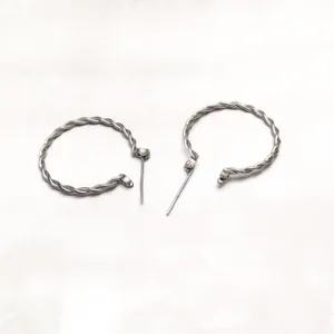 Vintage Stud Earrings Silver Tone Hoops Twisted Hoop Design Large 1 & 1/8" thumbnail 3