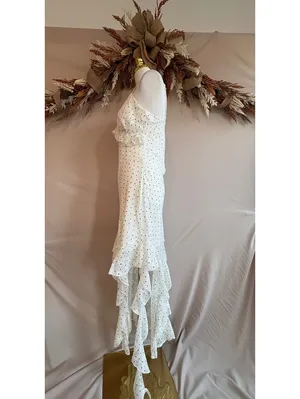 White Polka Dot Ruffle Maxi Dress with Spaghetti Straps Size M thumbnail 3