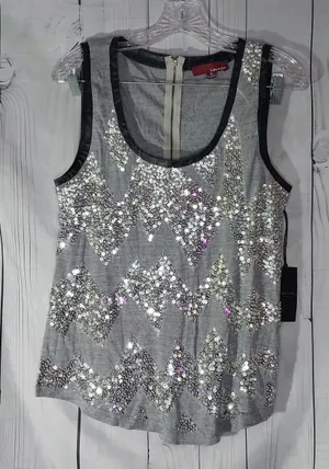 Revolve Line & Dot Silver Boho Glam Sequin Festival Glitzy Tank Top - Gray NWT thumbnail 1
