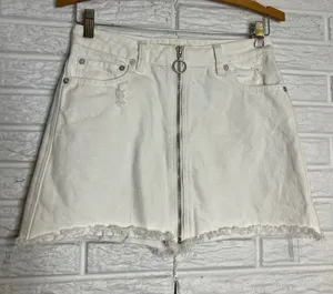 We The Free Denim Skirt Womens 25 White‎ Excellent Distressed Zip Front Mini thumbnail 1