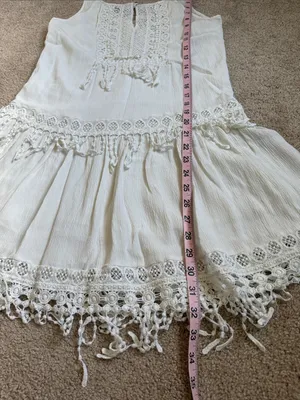 American Eagle Outfitters Tiered Off White Fringe Shift Dress. Size Small thumbnail 8