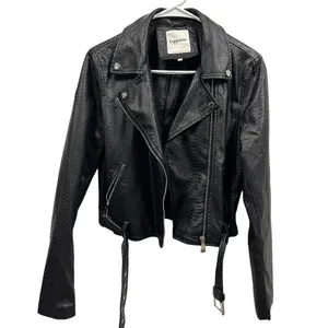 Copperose Crocodile Embossed Black Faux Leather Moto Zip Up Jacket Womens Medium thumbnail 6