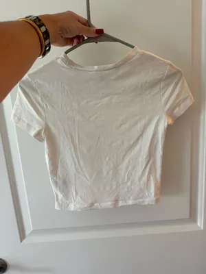 White Cropped H&M divided basic tee thumbnail 2