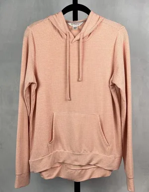 Weatherproof Vintage Hoodie Womens Small Pink Gingham Drawstring Long Sleeve Top thumbnail 1