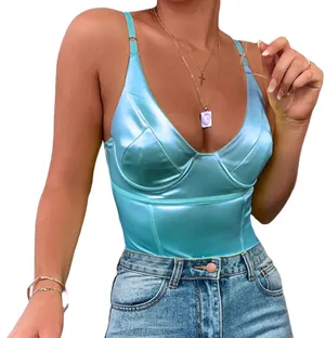 Velius Women's Sexy Metallic Shiny Bodysuit thumbnail 1