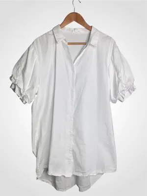 GeeGee White Cotton Button-Front Puff Sleeve Tunic Large thumbnail 2