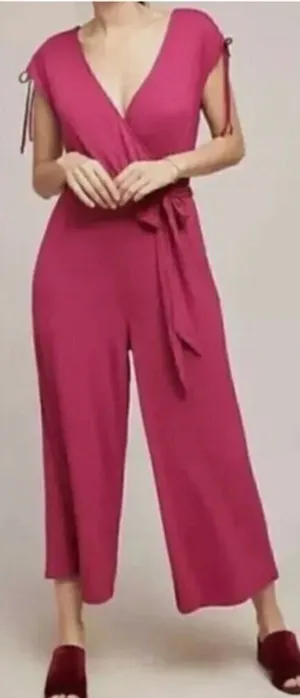 MOULINETTE SOEURS ANTHROPOLOGIE ANTHRO Alisande Jumpsuit Pink Crop Ankle NO BELT thumbnail 1