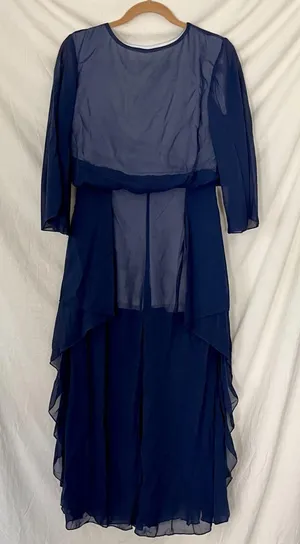 Source Unknown 2 Piece Navy Blue Chiffon Matching Pantsuit Set Size M thumbnail 1
