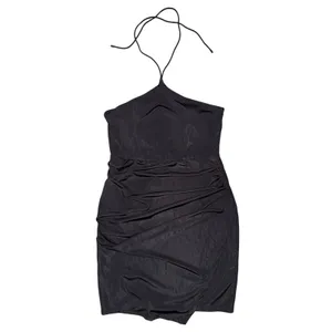 Klassy Network Black Halter Tie Brami Ruched Mini Dress Bodycon Asymmetric LBD thumbnail 2