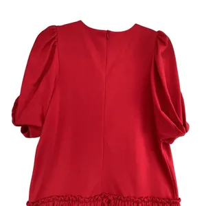 English Factory Red Dress Size Large Puff‎ Sleeve Mini Ruffle Hem stretch thumbnail 7