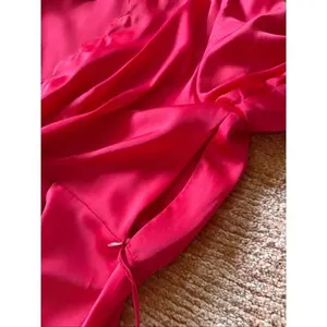 ChicSoul 2X Red Satin Scallop Faux Wrap Dress Long Sleeve Plus thumbnail 4