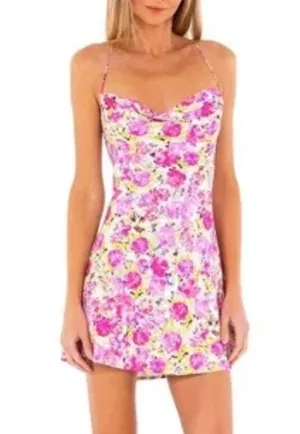 For Love And Lemons Paulina Rose Pink / Green Floral Mini Dress NWT Crossback M thumbnail 5