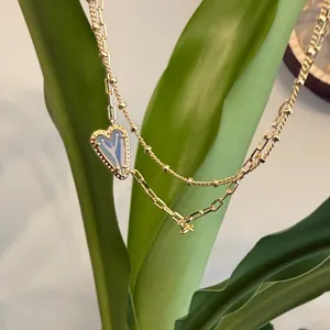 Kendra Scott Aria Inline multi Strand Gold Necklace with Iridescent Pendant thumbnail 2