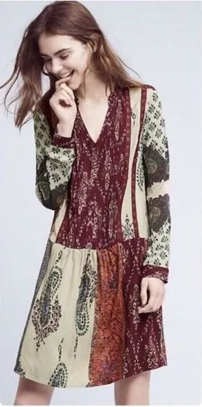 Anthropologie Tiny‎ Gwen Floral Boho Mini Shirtdress Long Sleeve XS thumbnail 1