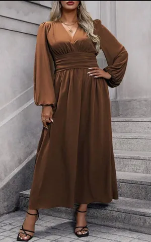 SheIn 1x long chocolate, brown, long sleeve, maxi dress with slit on both sides thumbnail 4