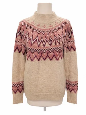 Max Studio Fair Isle Mock Neck Sweater Pink Cream Women’s Medium thumbnail 1